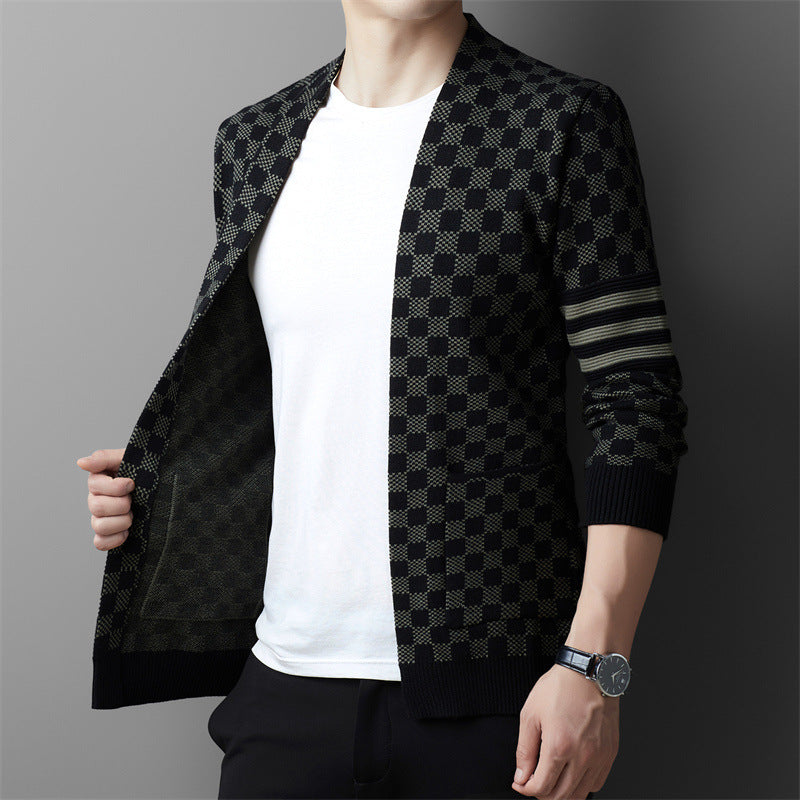 Autumn New Men's V-neck Plaid Sweater