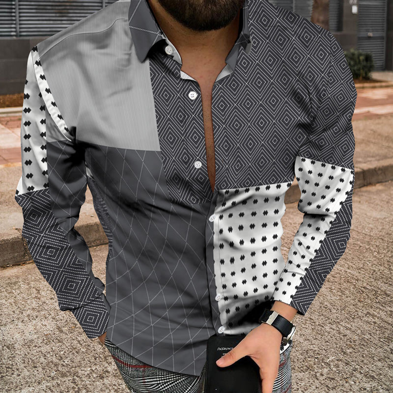 Men Long Sleeve Jacket With 3D Patchwork Print