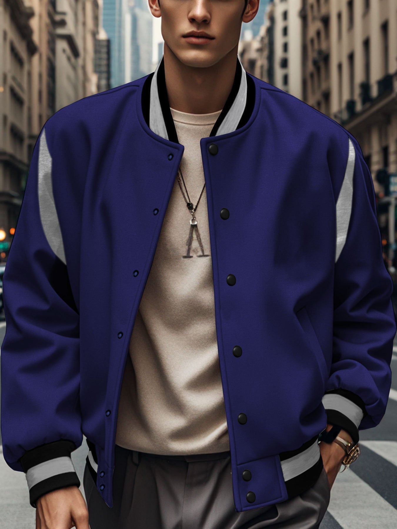 Stitching Buckle Baseball Uniform Coat Men's Clothing