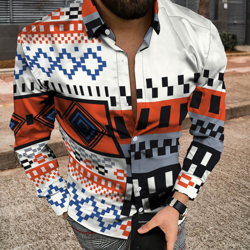 Men Long Sleeve Jacket With 3D Patchwork Print