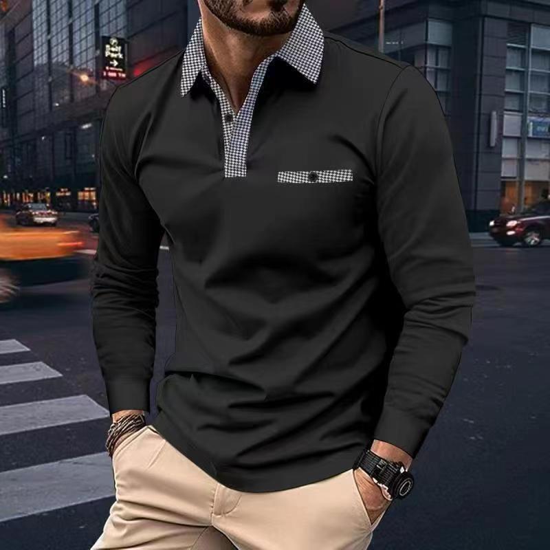 Long Sleeve Plaid Men's Sports Polo Shirt